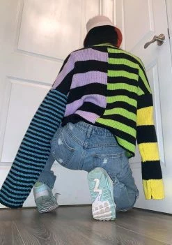 The Ragged Priest Modify Knit Striped Sweater Tops