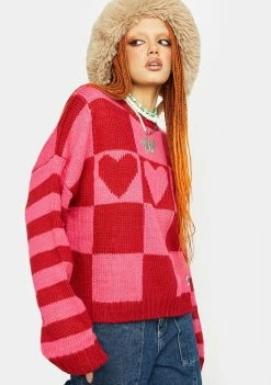 The Ragged Priest Heartwarmer Checkered Sweater Tops
