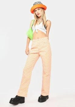 Cheapest π The Ragged Priest Pink Yellow Wave Denim π Jeans Bottoms π 8 The Ragged Priest Pink Yellow Wave Denim Jeans Bottoms