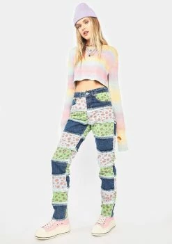 The Ragged Priest Hitch Floral Patchwork Jeans Bottoms