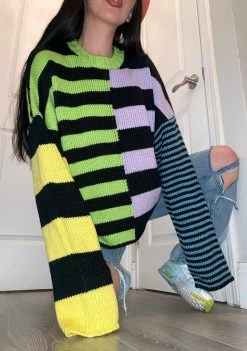 The Ragged Priest Modify Knit Striped Sweater Tops