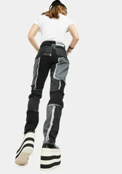 The Ragged Priest Black Cheat Patchwork Mom Jeans Bottoms