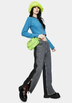 The Ragged Priest Charcoal Deuce Side Zip Dad Jeans Bottoms