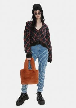 The Ragged Priest Tops Pops Argyle Knit Cardigan