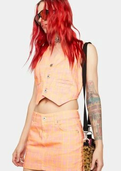 The Ragged Priest Polly Denim Waistcoat Tank Crop Top