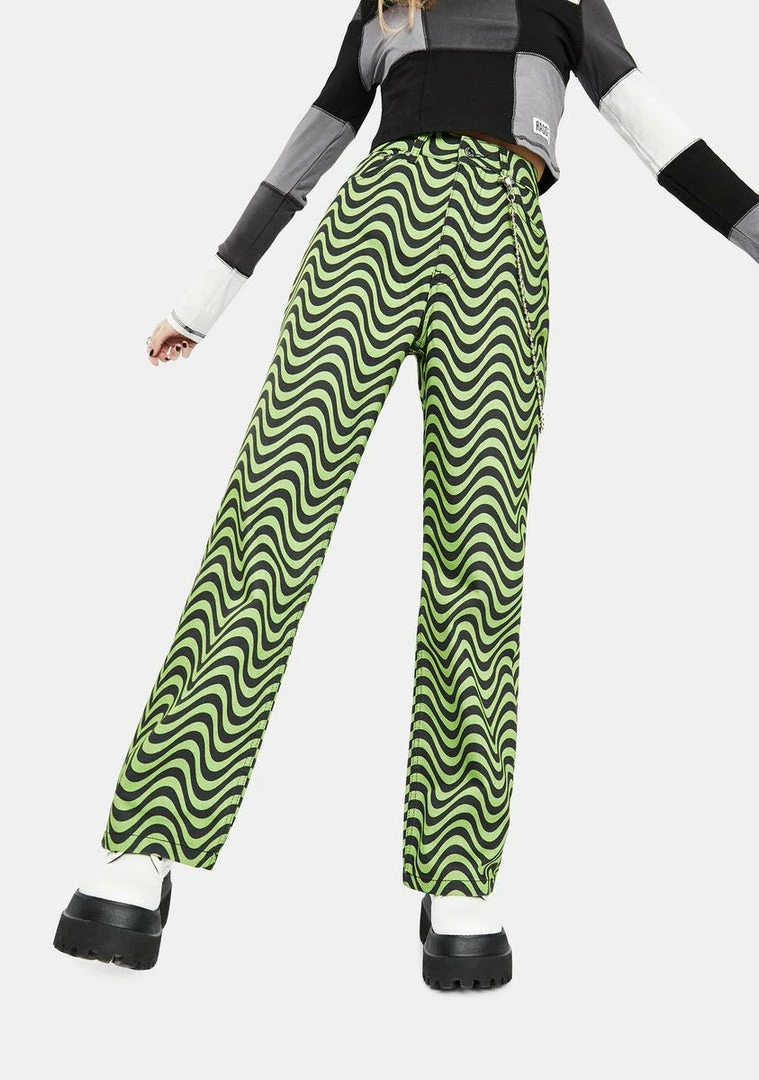 Wholesale β¨ The Ragged Priest Bottoms Lime Wave Print Dad π Jeans π 3 The Ragged Priest Bottoms Lime Wave Print Dad Jeans