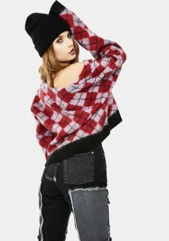 The Ragged Priest Meddler Fuzzy Argyle Cardigan