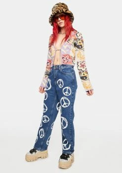 The Ragged Priest Peace Printed Hope Release Jeans Boyfriend Jeans