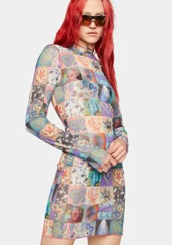 The Ragged Priest Shirt Dress Memories Mesh Mini Dress