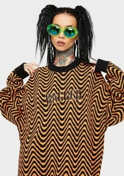 The Ragged Priest Orange Black Striped Jumper Tops