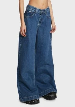 The Ragged Priest Bottoms Mid Blue Sweeper Jeans