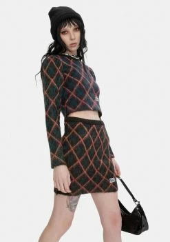 The Ragged Priest Bumps Argyle Knit Mini Skirt