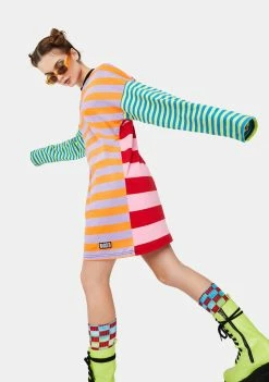 The Ragged Priest Dresses Revert Striped Long Sleeve Tee Dress