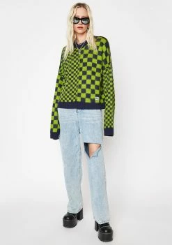 The Ragged Priest Tops Yeet Checkered Knit Sweater