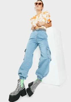 The Ragged Priest Bottoms Light Blue Cuff Jeans