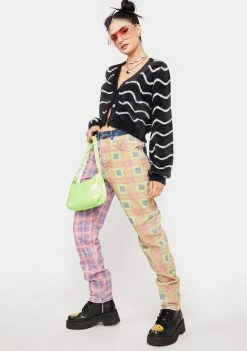 The Ragged Priest Plaid Pants Pink Hot Rod Mix Check Jeans