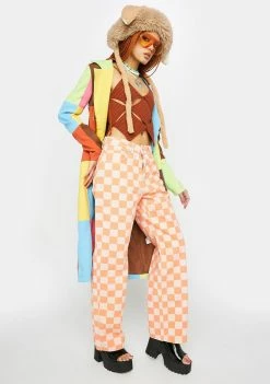 The Ragged Priest Bottoms Orange Rook Checkered Jeans