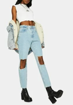 The Ragged Priest Burner Cut-Out Mom Jeans Bottoms