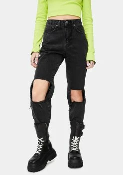 The Ragged Priest Charcoal Burner Mom Jeans Bottoms