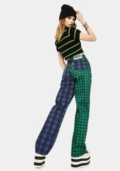 The Ragged Priest Green Hot Rod Mix Check Jeans Bottoms