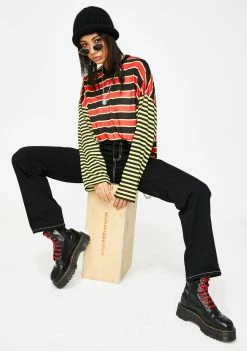 The Ragged Priest Tops Mixed Stripe Skater Tee