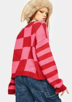 The Ragged Priest Heartwarmer Checkered Sweater Tops