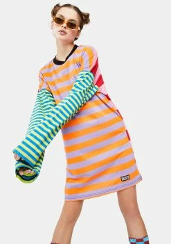 The Ragged Priest Dresses Revert Striped Long Sleeve Tee Dress