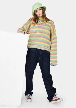 Best deal 👍 The Ragged Priest Glow Up Rainbow Knit Sweater Tops ⭐ 9 The Ragged Priest Glow Up Rainbow Knit Sweater Tops