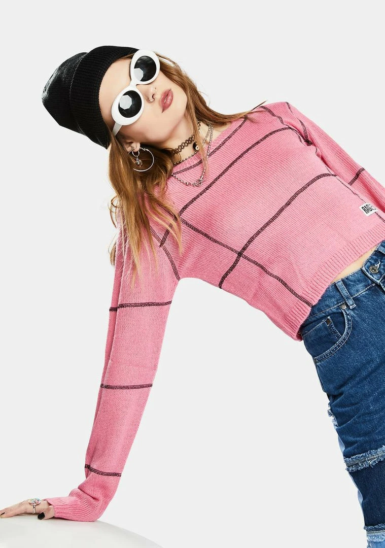 Deals ⌛ The Ragged Priest Pink Overlock Panel Sweater Top 🎁 4 The Ragged Priest Pink Overlock Panel Sweater Top