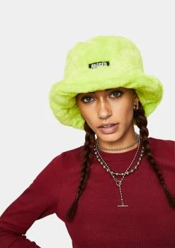 The Ragged Priest Lime Candid Faux Fur Bucket Hat Hats