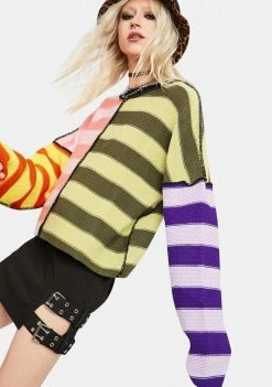The Ragged Priest Sensory Striped Knit Sweater Tops