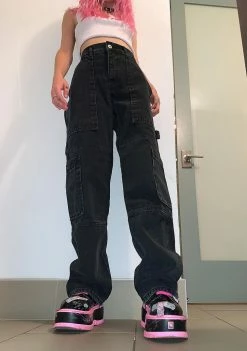 The Ragged Priest Bottoms Black Combat Wide Leg Jeans