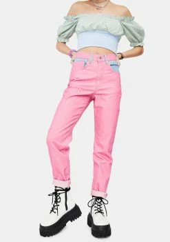 The Ragged Priest Bottoms Dolly Pink Overdyed Mom Jeans