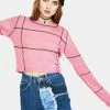 The Ragged Priest Pink Overlock Panel Sweater Top