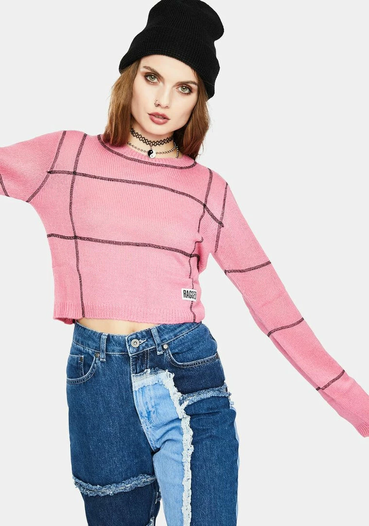 Deals ⌛ The Ragged Priest Pink Overlock Panel Sweater Top 🎁 3 The Ragged Priest Pink Overlock Panel Sweater Top