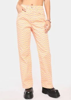 The Ragged Priest Pink Yellow Wave Denim Jeans Bottoms