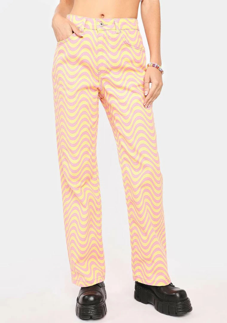 Cheapest π The Ragged Priest Pink Yellow Wave Denim π Jeans Bottoms π 3 The Ragged Priest Pink Yellow Wave Denim Jeans Bottoms