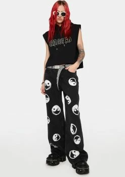 The Ragged Priest Boyfriend Jeans Charcoal Yin Yang Printed Release Jeans
