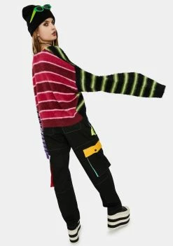 The Ragged Priest Tops Frat Fuzzy Stripe Cardigan