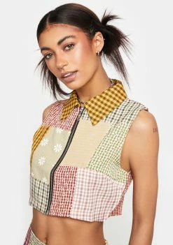The Ragged Priest Jessie Patchwork Cropped Shirt Tops