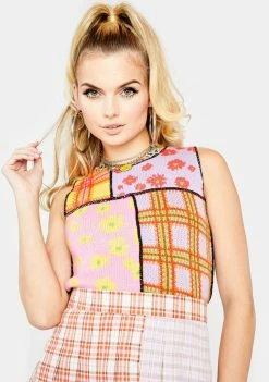 The Ragged Priest Squeeze Patchwork Crop Top Tops