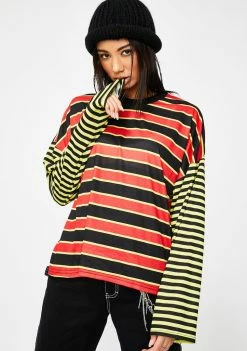 The Ragged Priest Tops Mixed Stripe Skater Tee