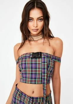 The Ragged Priest Tops Clash Plaid Crop Top