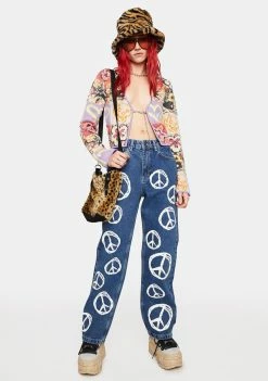 The Ragged Priest Peace Printed Hope Release Jeans Boyfriend Jeans