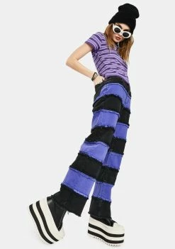The Ragged Priest Purple Infringement Stripe Panel Jeans