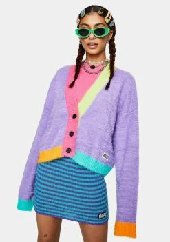 The Ragged Priest Nerd Fuzzy Colorblock Cardigan Tops