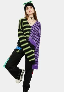 The Ragged Priest Tops Frat Fuzzy Stripe Cardigan