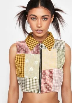 The Ragged Priest Jessie Patchwork Cropped Shirt Tops