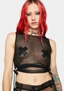 The Ragged Priest Sheer Crop Top Obsidian Mesh Crop Top