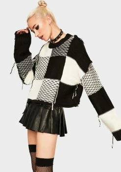 Wholesale ๐ The Ragged Priest Black And White Cropped Knit Sweater ๐คฉ 7 The Ragged Priest Black And White Cropped Knit Sweater